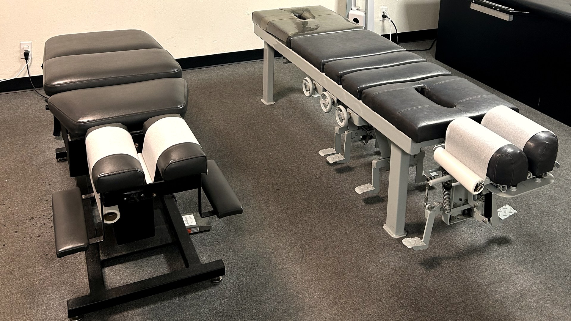 Chiropractic adjustment tables in Dr. Tony Tropea's Sunnyvale auto accident treatment room