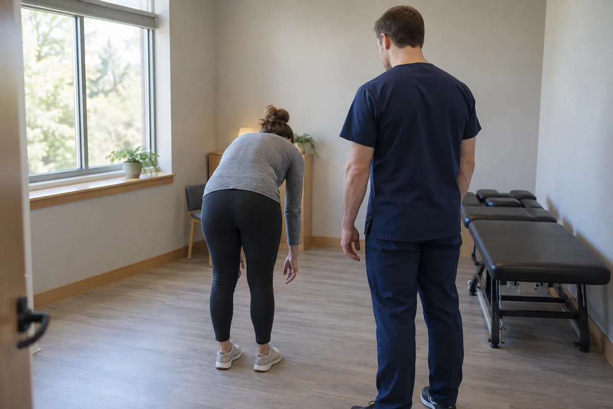 Patient performing range of motion test for back pain treatment plan Sunnyvale
