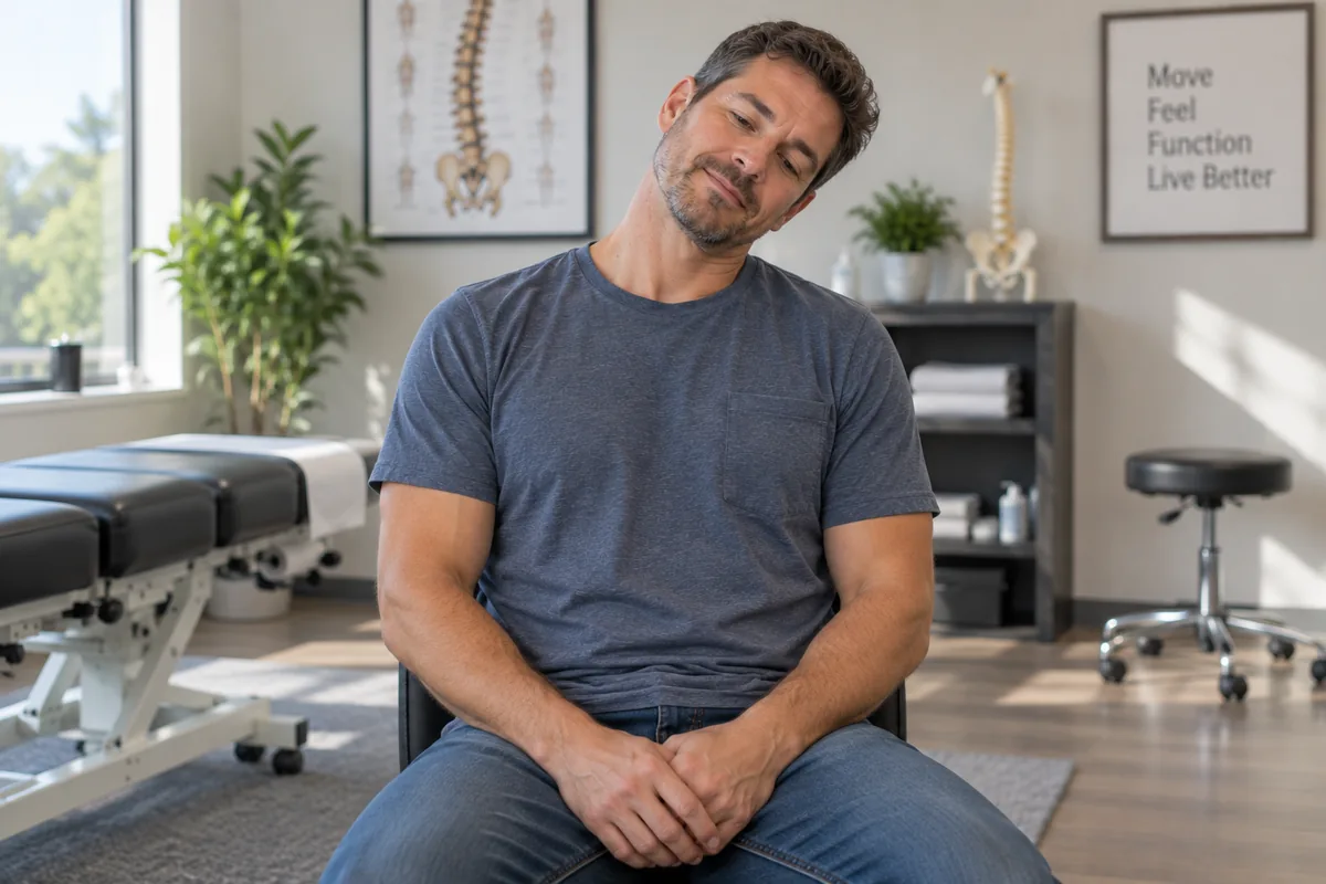 Patient testing improved neck mobility after chiropractic treatment in Sunnyvale