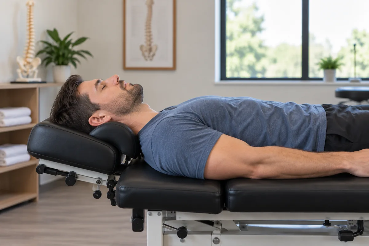 whiplash-treatment-cervical-traction-result-sunnyvale Patient relaxed during cervical traction whiplash treatment session in Sunnyvale
